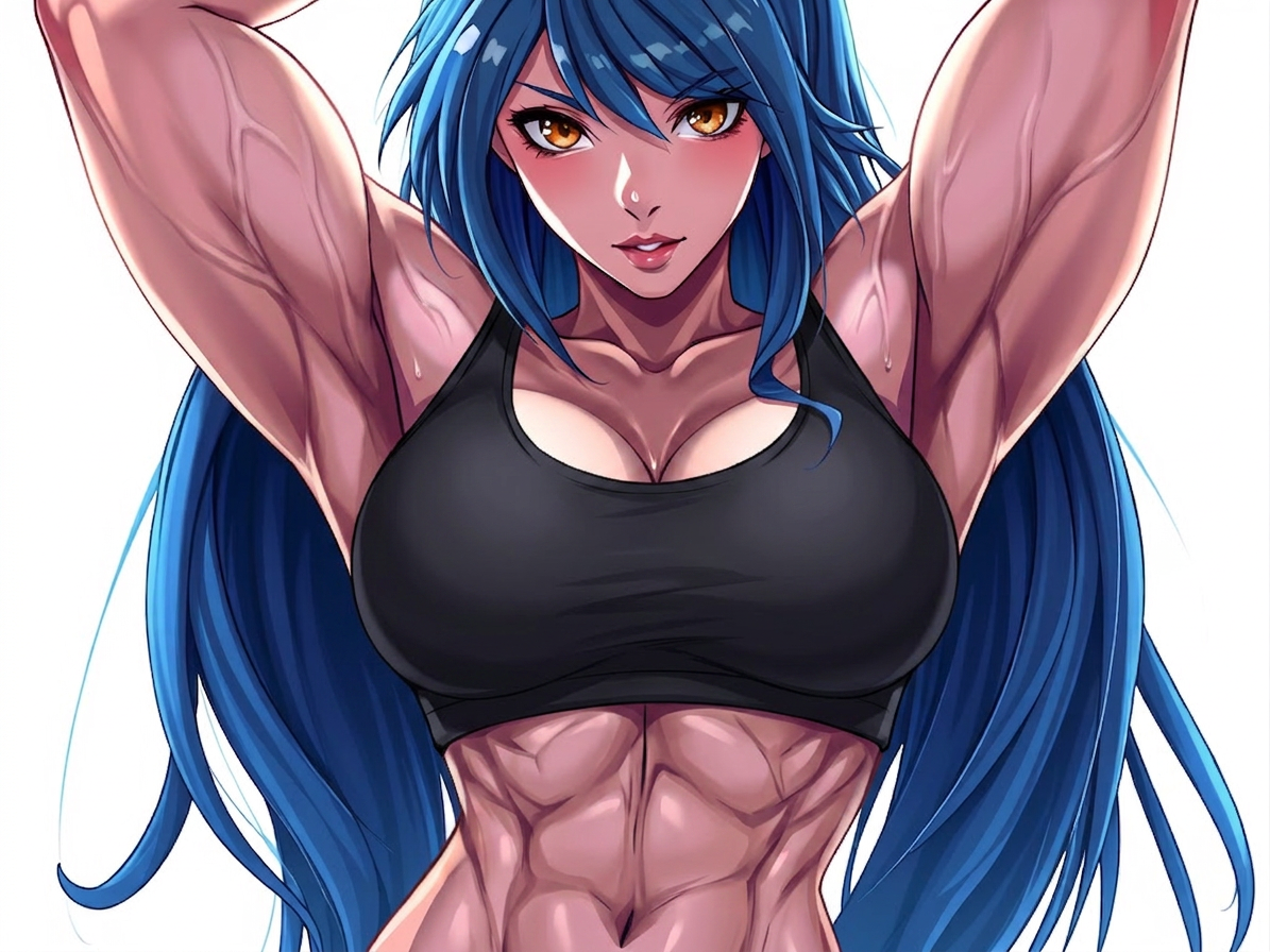 mujer-anime-super-musculosa-bodybuilder-sexy-pelo-azul-y-ojos