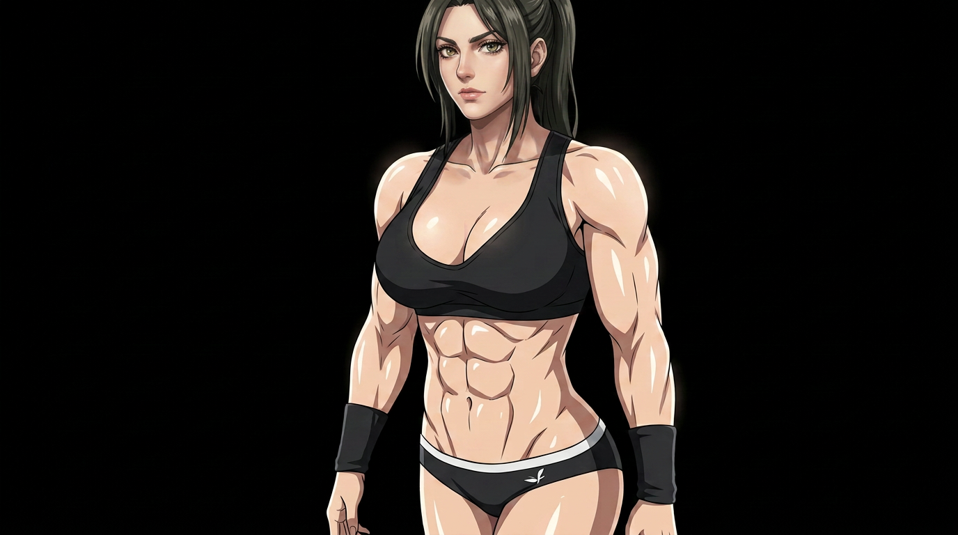 Both arms down at her sides